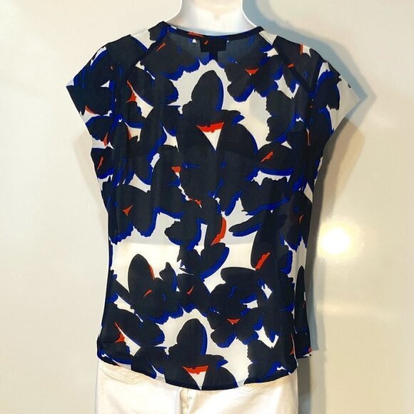 Worthington SZ L Black & White print cap sleeve button front top - Picture 4 of 7